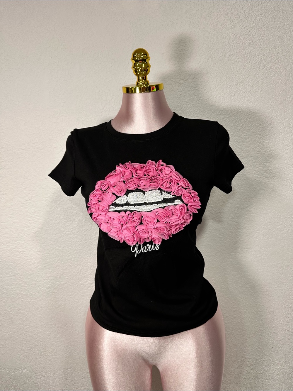 Black T-Shirt with Pink Lips Design